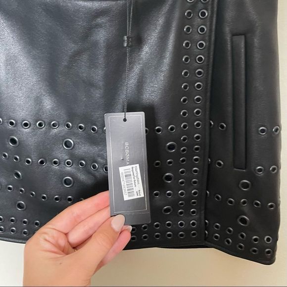 BCBGMaxAzria Faux Leather Black Miniskirt - Picture 3 of 5